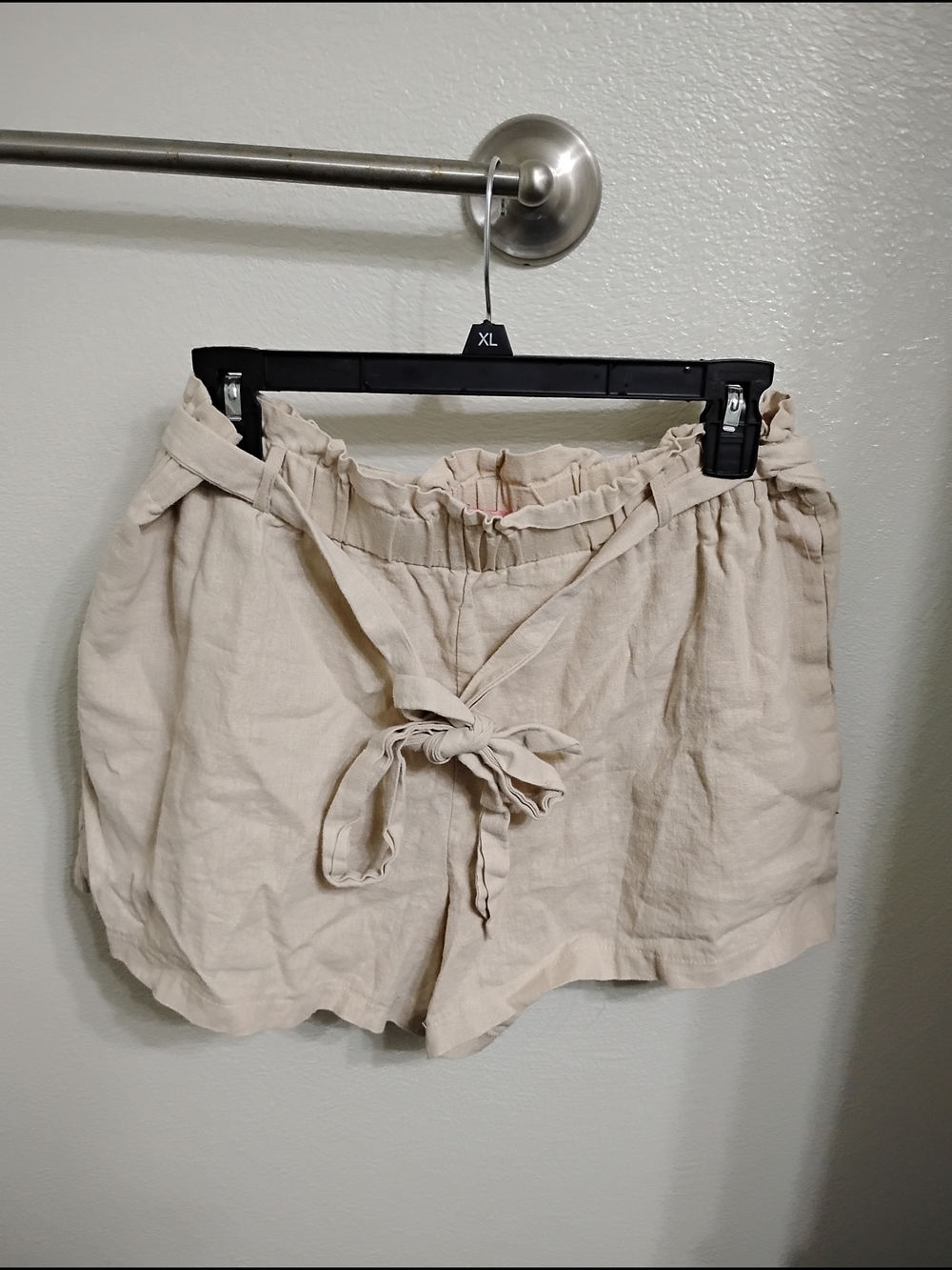Malibu Gypsies Beige Paperbag Tie-Front High Waist Shorts